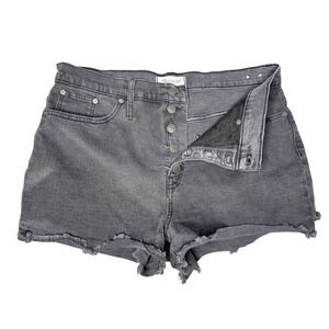 Madewell High Rise Denim Shorts Charcoal Gray Button Fly Raw Hem Size 32